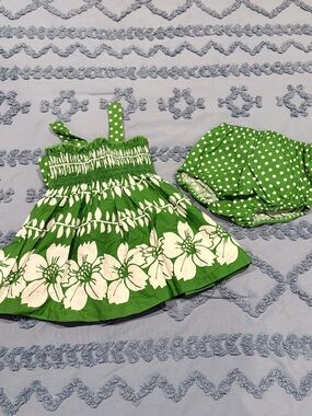Bonnie Baby 12M Green Floral Polka Dot Sundress & Bloomers 2-Piece Set